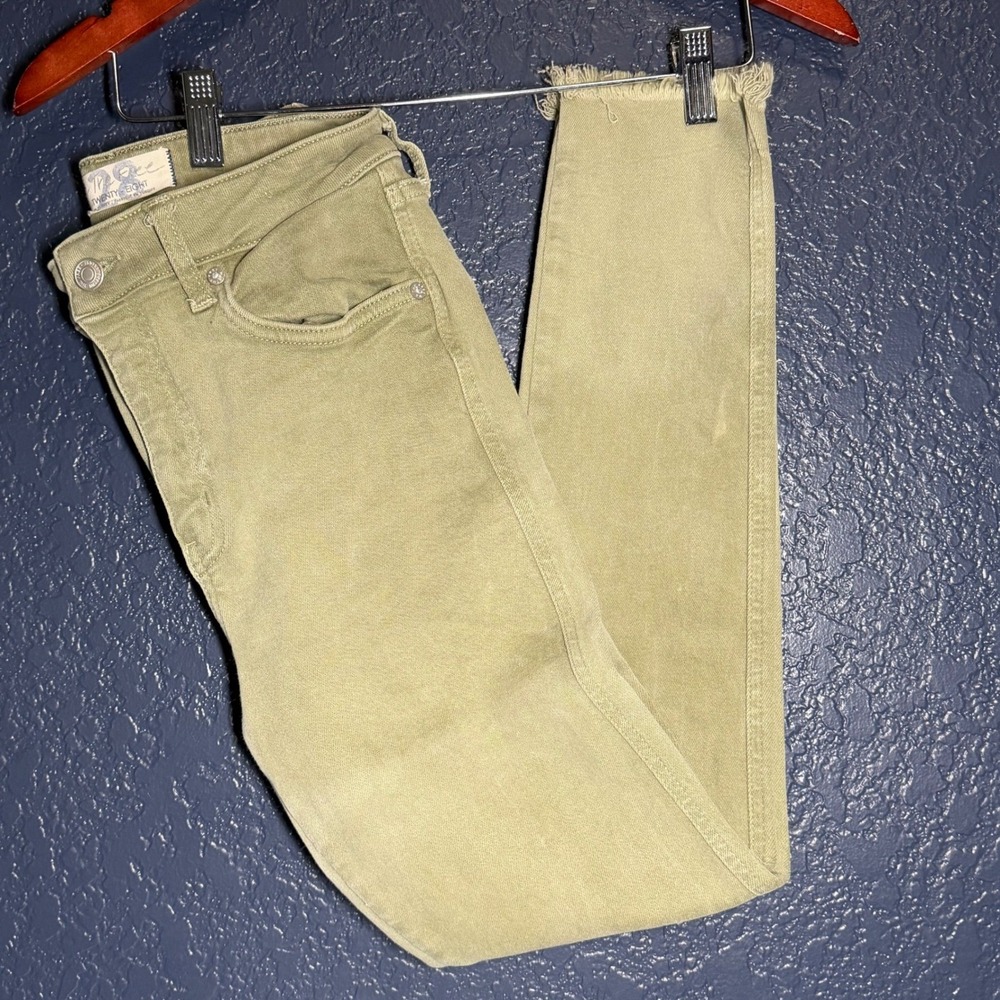 Free People Skinny Jeans Women's 28 Olive Green High Rise Raw Hem Button Fly - Picture 3 of 5